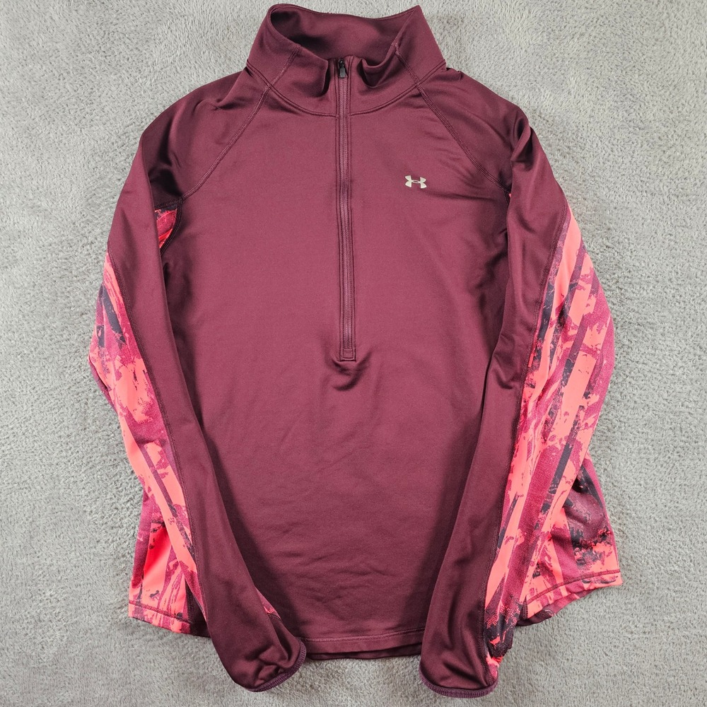 Under Armour ColdGear Fitted XL Quarter Zip Pullover Maroon Pink Abstract Print